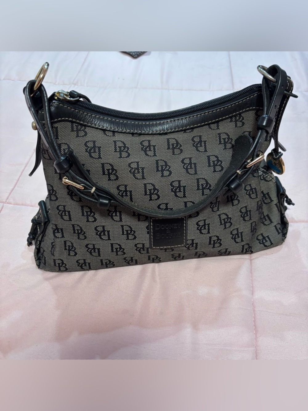 Dooney & Bourke Black and Gray Signature Canvas Shoulder Bag
